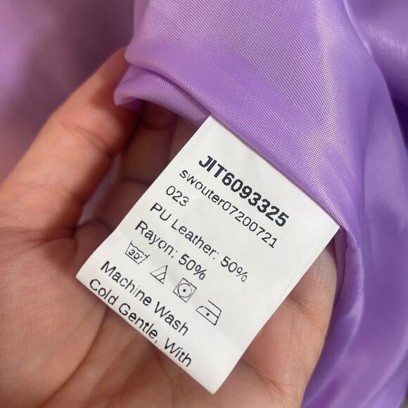 Purple faux leather trench coat with fur puff sleeves size M - Picture 5 of 8